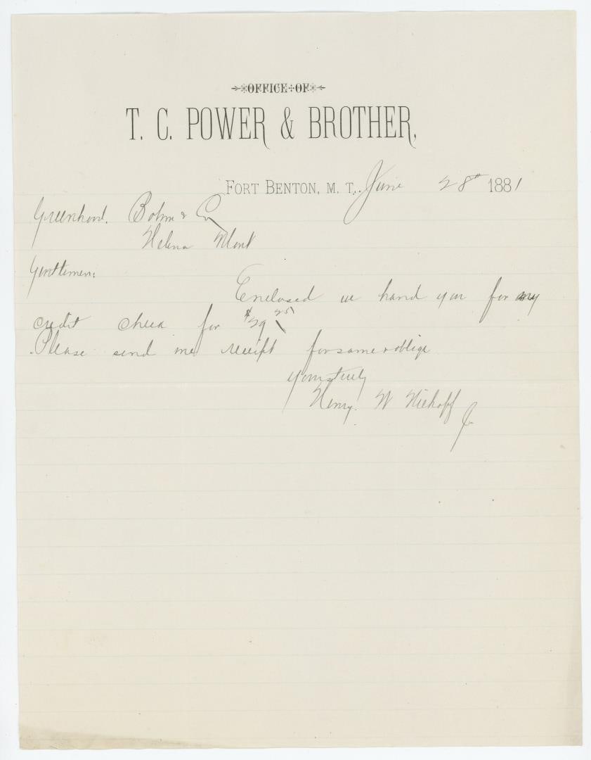 Fort Benton Montana Territory Billhead (1 of 3)