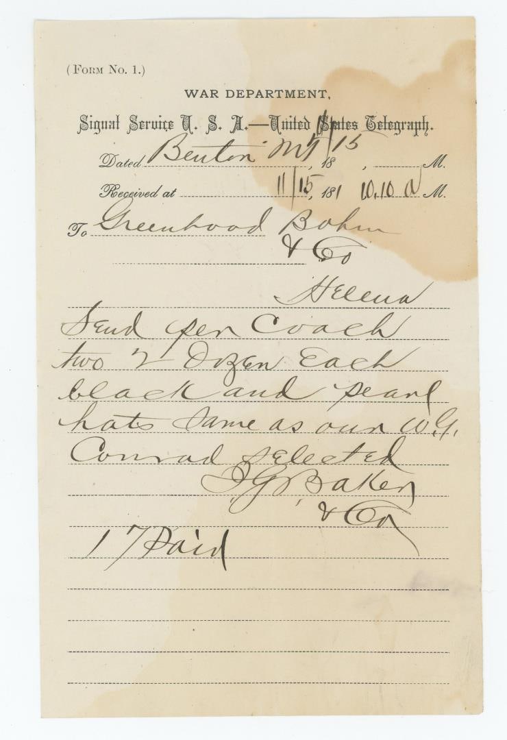 Fort Benton Montana Territory Billhead (1 of 3)