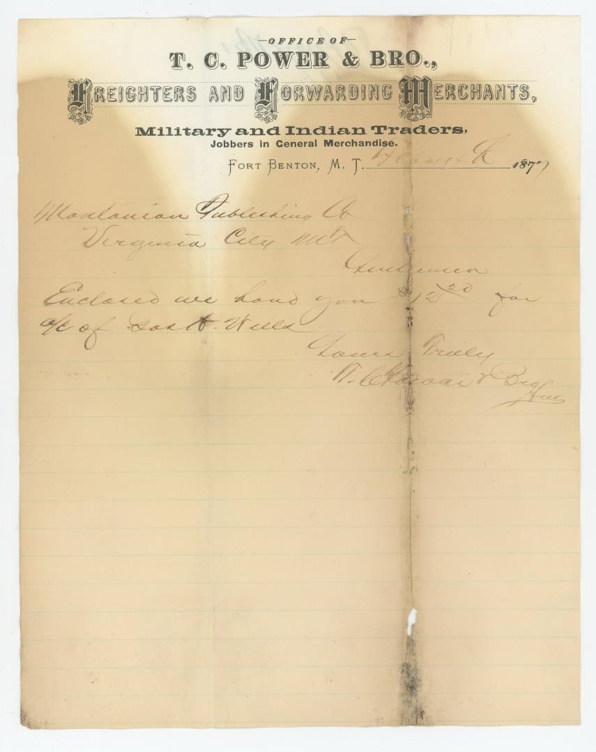 Fort Benton Montana Territory Billhead (1 of 3)