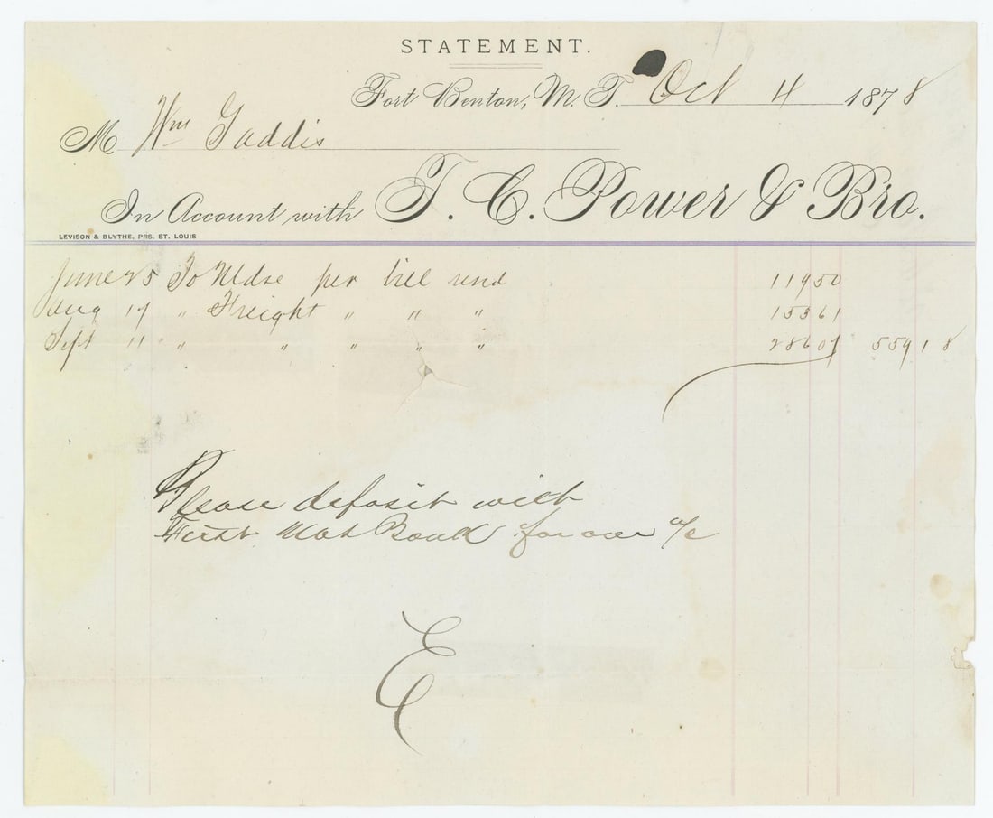 Fort Benton Montana Territory Billhead (1 of 3)