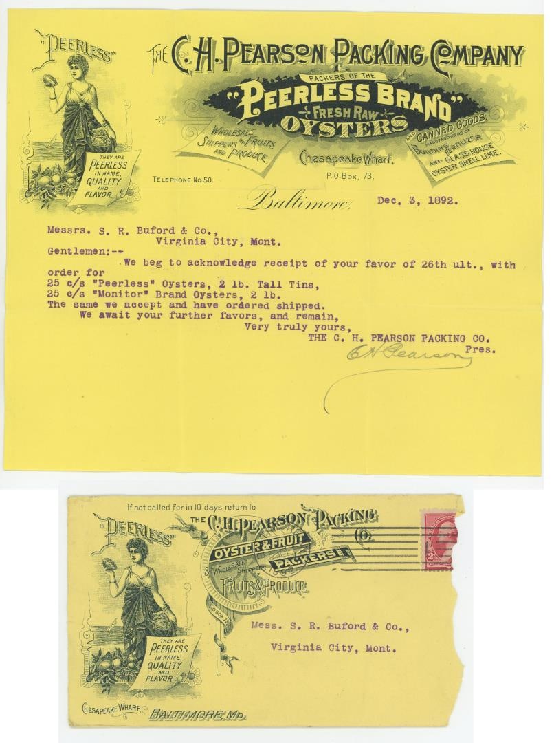 Virginia City Montana Oysters Billhead Letter (1 of 5)