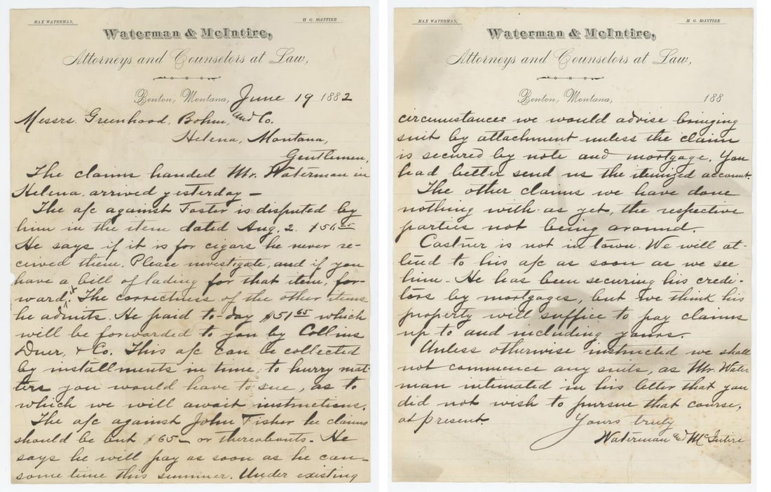 Fort Benton Montana Territory Legal Letter (1 of 6)