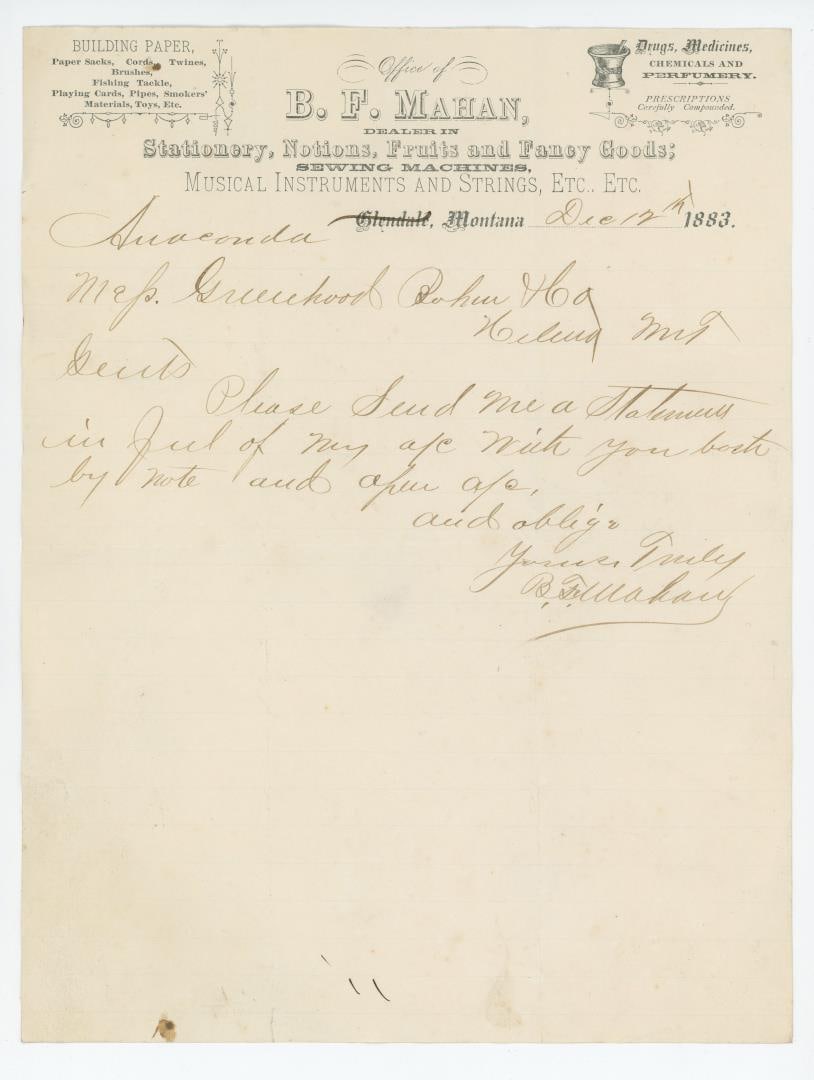 Anaconda Montana Territory Billhead (1 of 3)