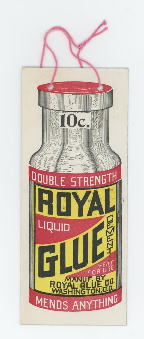 Royal Liquid Glue Advertising Fan Pull Sign: 3 1/4" by 7 3/4".