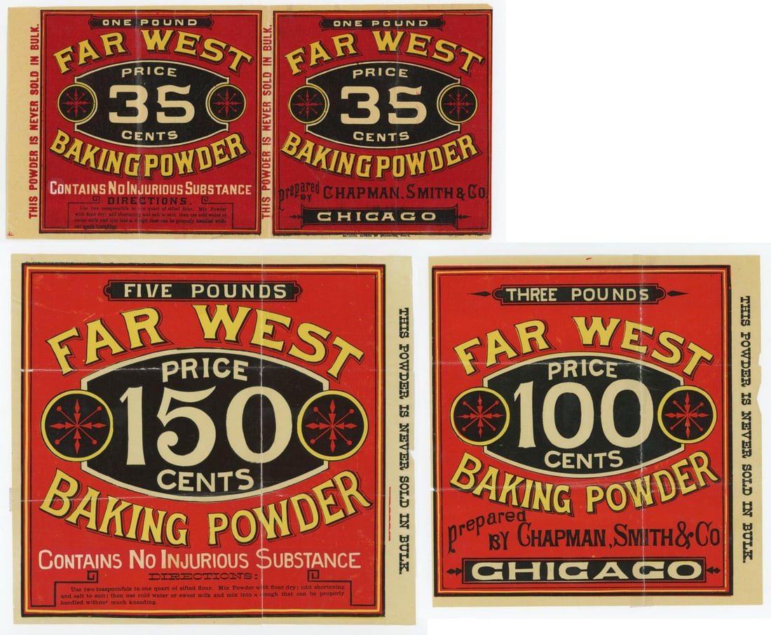 Far West Baking Powder Labels: Chapman Smith & Co Chicago.