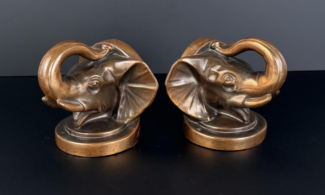 Lucky Elephant Head Bookends: 5 1/2" by 5 7/8".