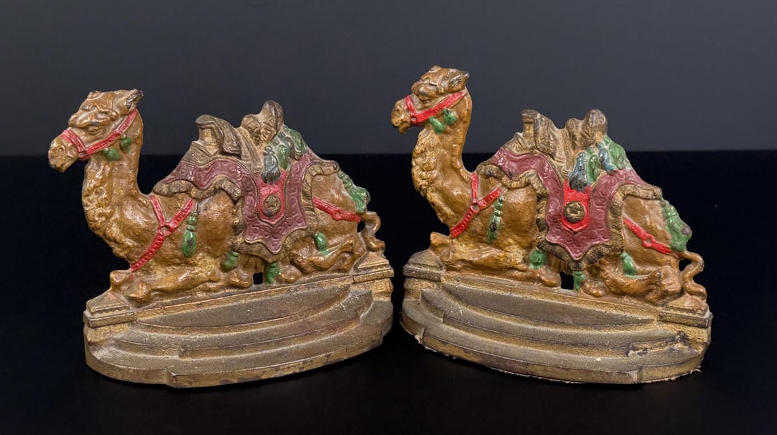 Judd Egyptian Revival Cast Iron Camel Bookends: 4 7/8" by 6 1/2".