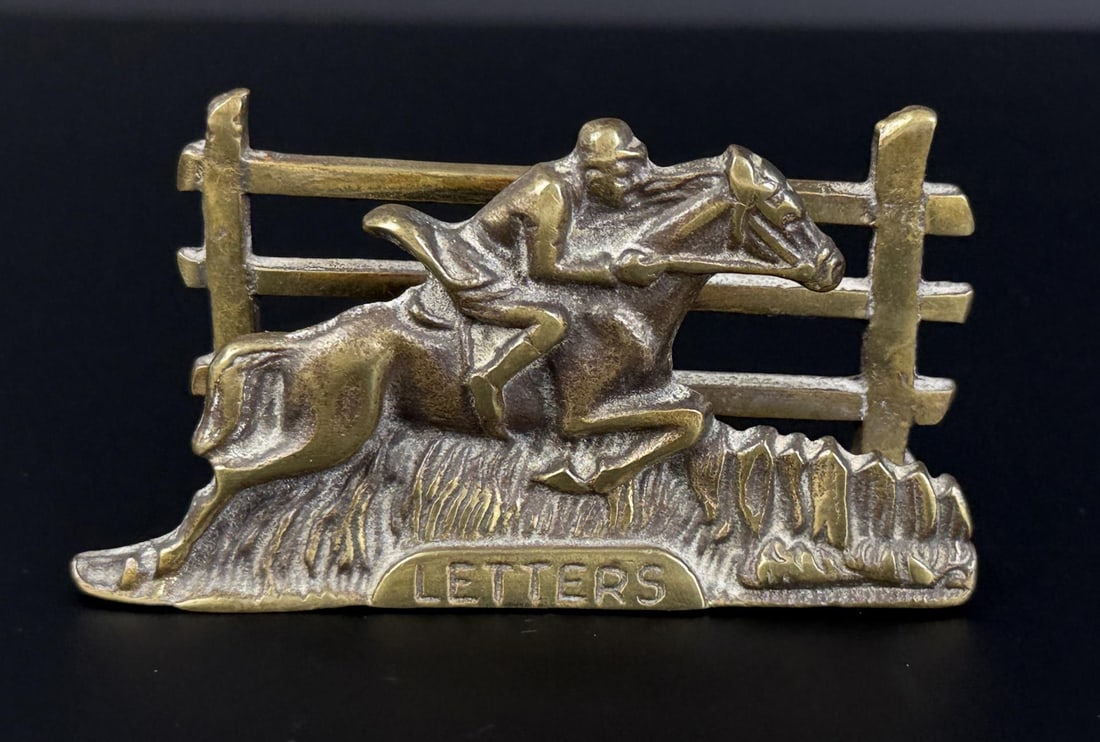 Victorian Brass Equestrian Letter Holder: Letter holder or stand, 1" by 2" by 4".
