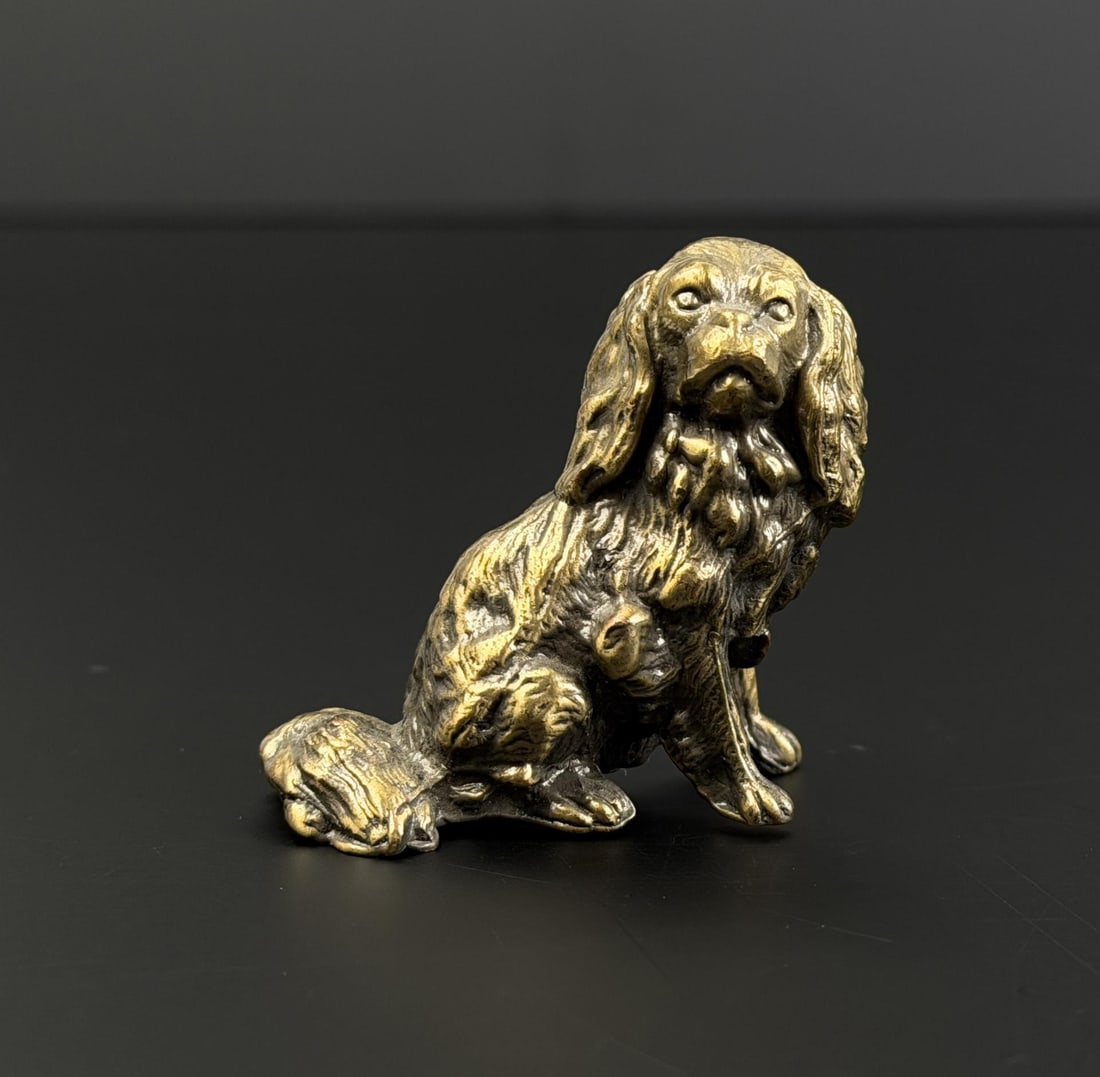 Bronze King Charles Spaniel Paperweight: 1 3/4" by 1 7/8".