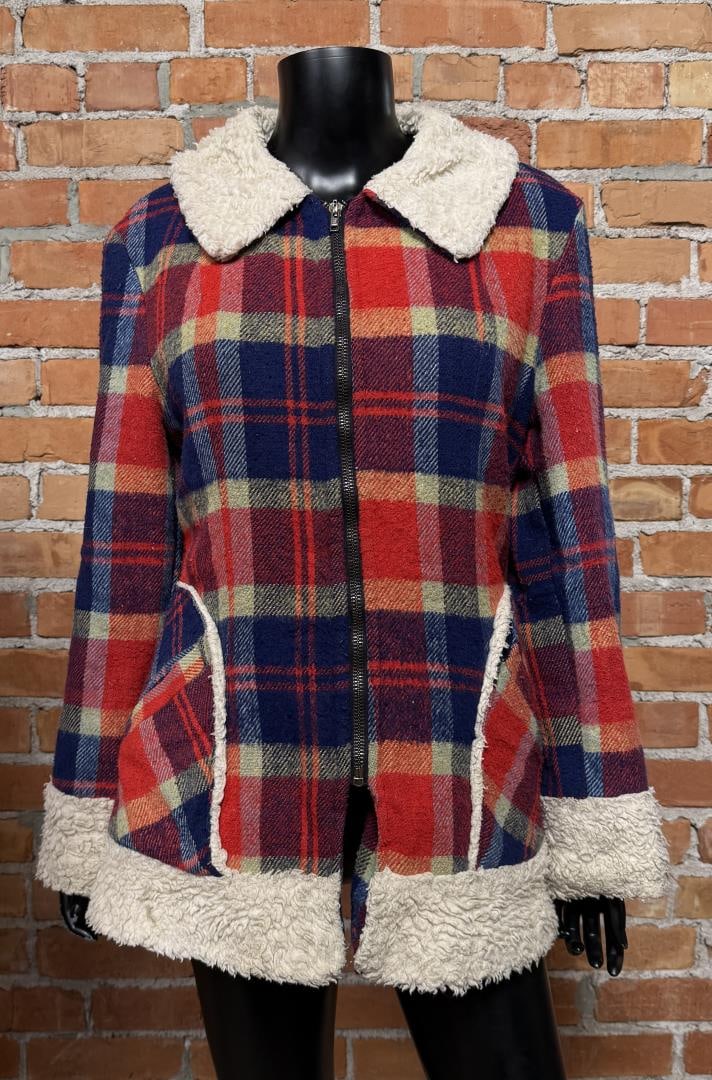 Vintage Mackinaw Wool Plaid Sherpa Jacket: Size 11