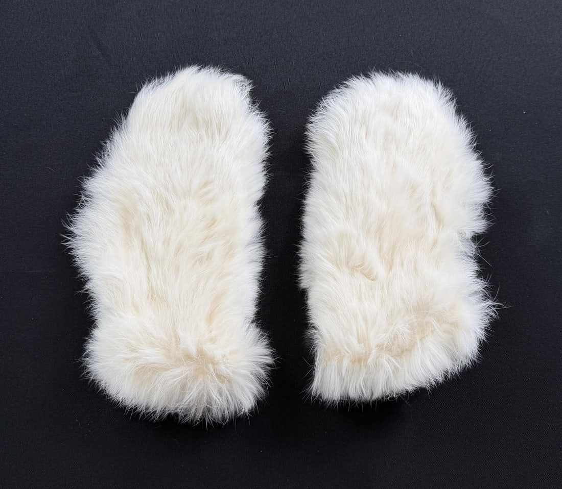 White Rabbit Fur Mittens: 5 5/8" by 10 3/8".
