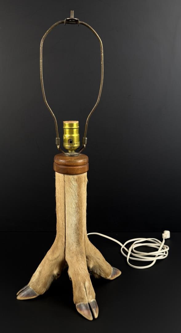 Montana Lodge Deer Hoof Table Lamp: 8 3/8" by 10 3/8" by 23 1/8" tall without shade yoke.