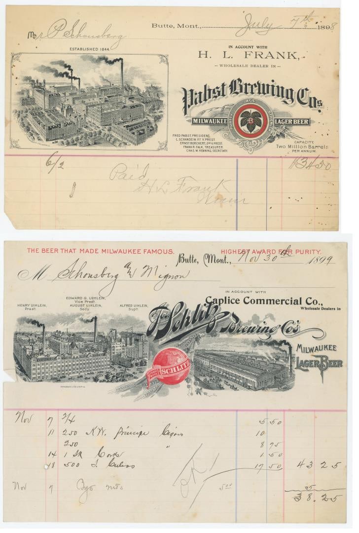 Butte Montana Schlitz Brewing Co Billheads (1 of 6)