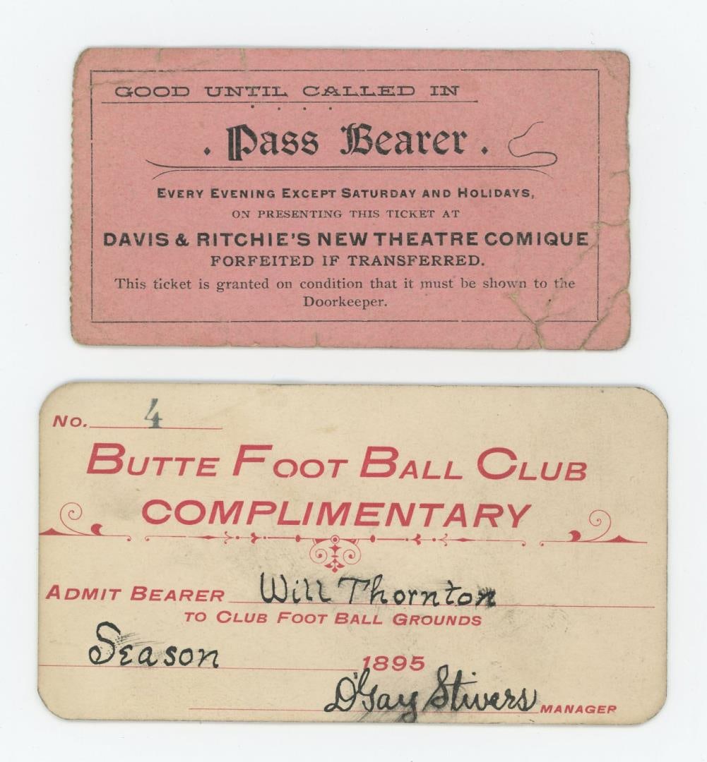 1895 Butte Montana Foot Ball Club Pass (1 of 3)