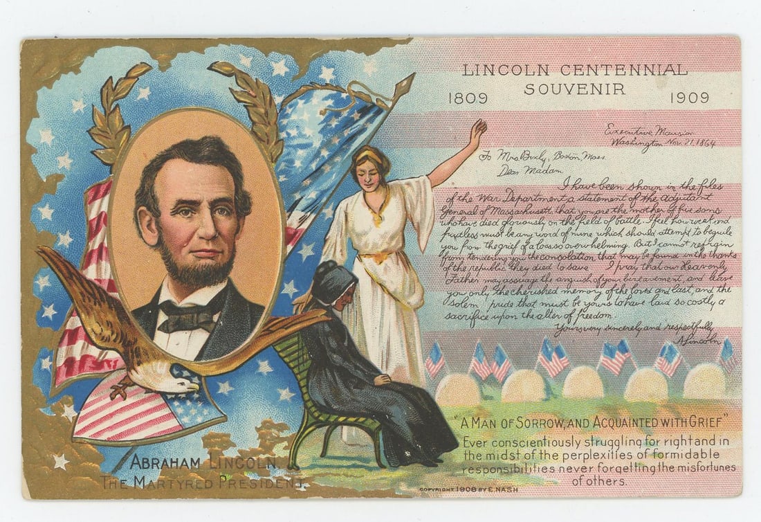 1909 Lincoln Centennial Souvenir Postcard: Decent example.