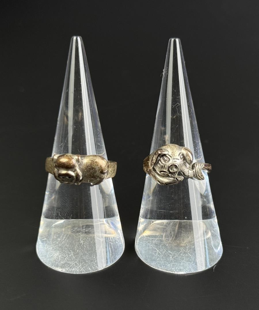 Sterling Silver Pig Rings: 10.73 grams. Size 9.