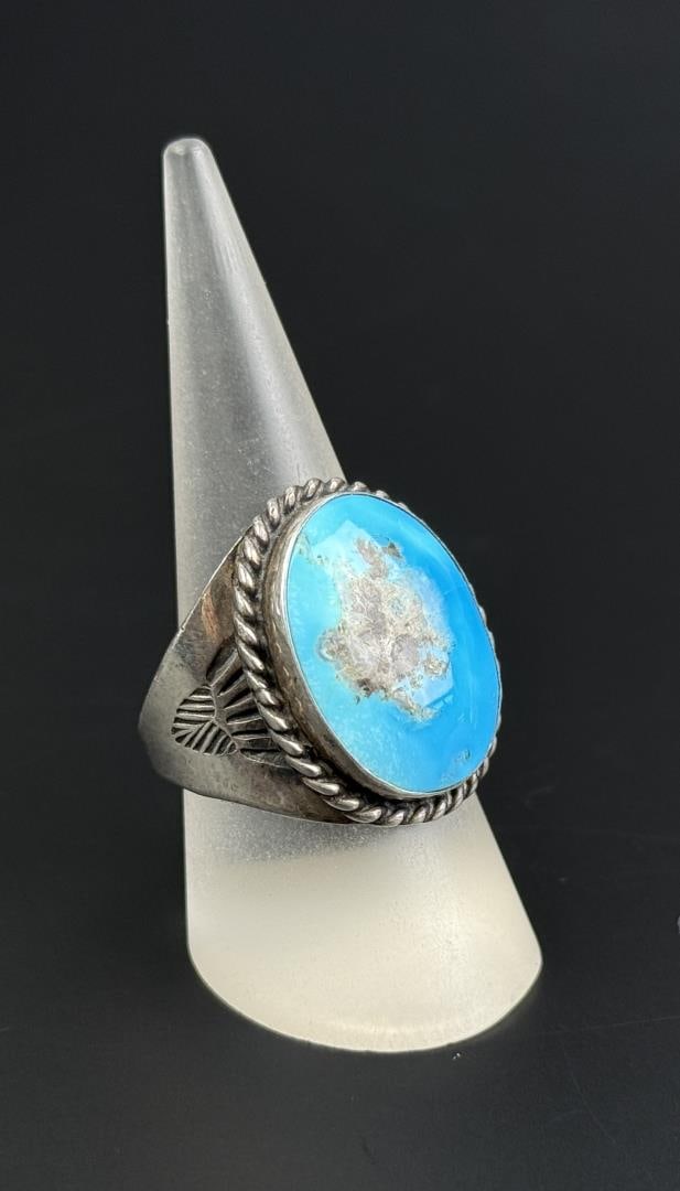 Navajo Sterling Silver Turquoise Ring: Size 11 1/4.