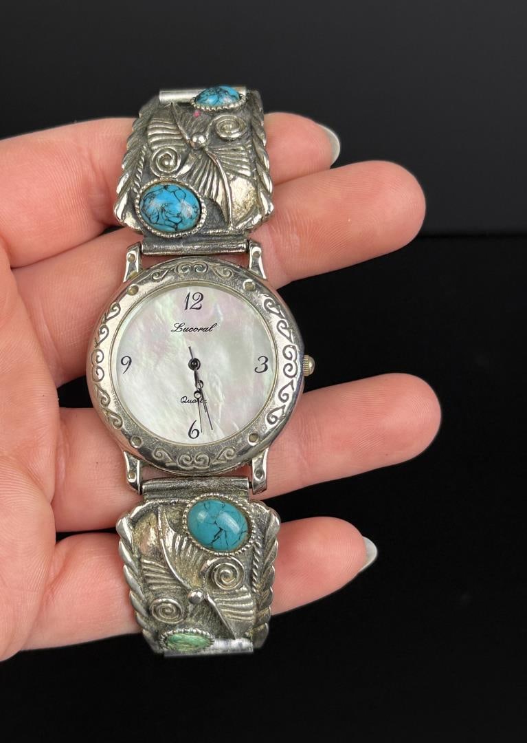 Navajo Style Watch Band Tips with Watch: Watch in working condition.