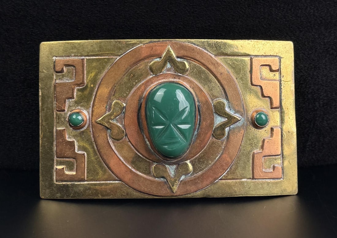 Mexican Green Onyx Brass Copper Belt Buckle (1 of 4)