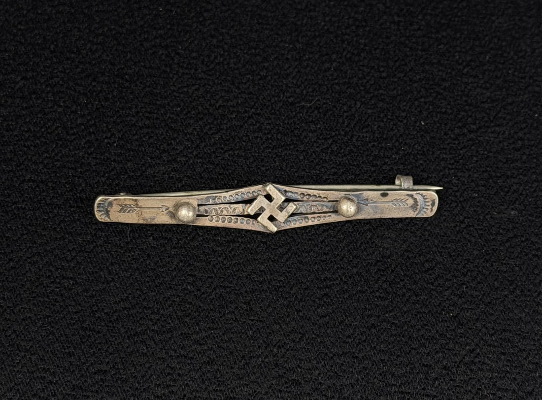 Old Pawn Navajo Swastika Sterling Silver Brooch: 2 1/4" long.