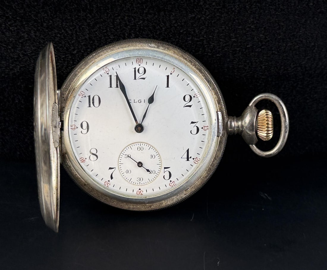 Elgin Sterling Silver Cased Model 6 Pocket Watch: 103 grams total weight. Working. 290 Grade, 16s, 7j, made in 1913