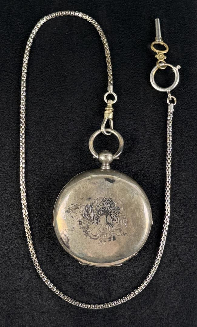 Eugene Perret Locle Fusee Pocket Watch: Coin Silver Case. Working Condition.