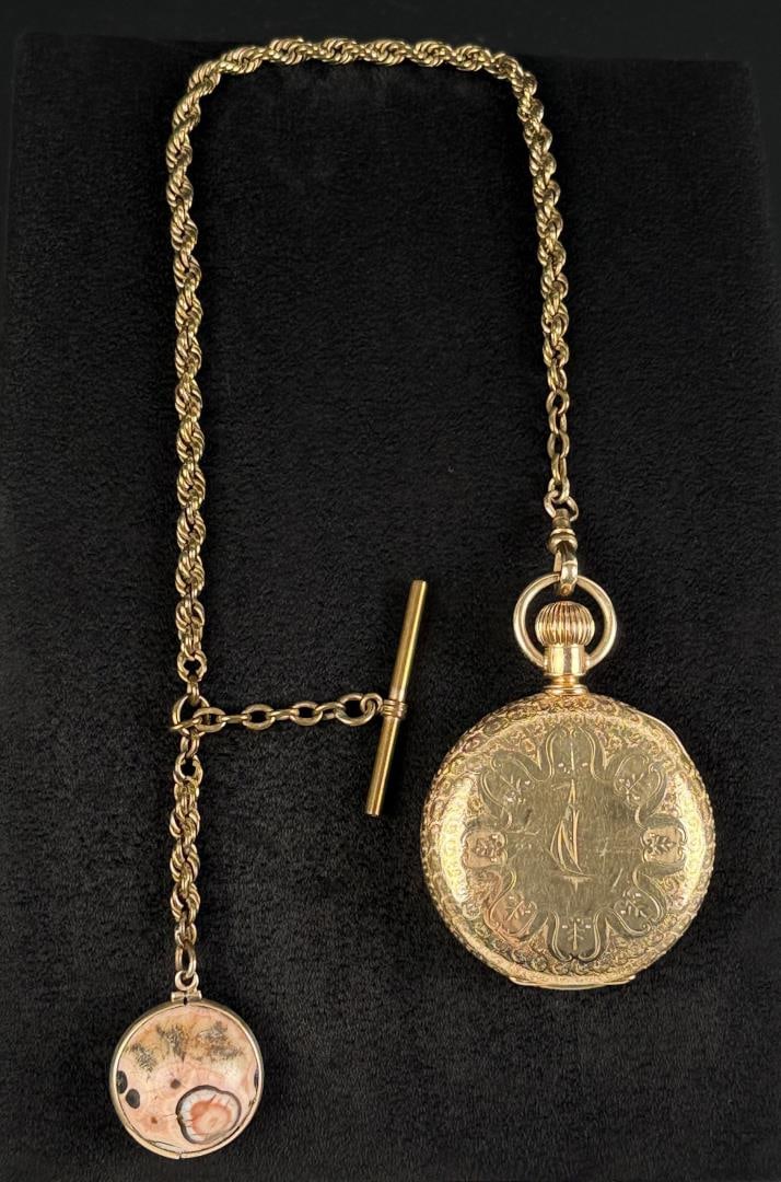14k Gold Elgin B.W. Raymond Model 2 Pocket Watch: 18s, 15j, made in 1888. Working. Lot requires payment via non credit card only. 129.50 grams.