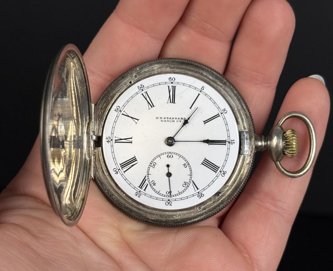 New York Standard Pocket Watch Sterling Case (1 of 6)