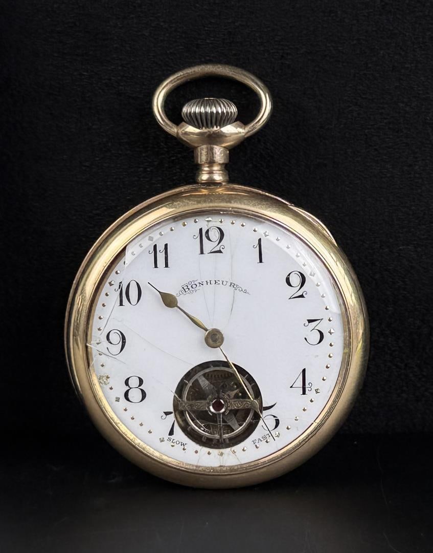 Bonheur Brevete Ancre Pocket Watch: Broken Crystal. In working order.