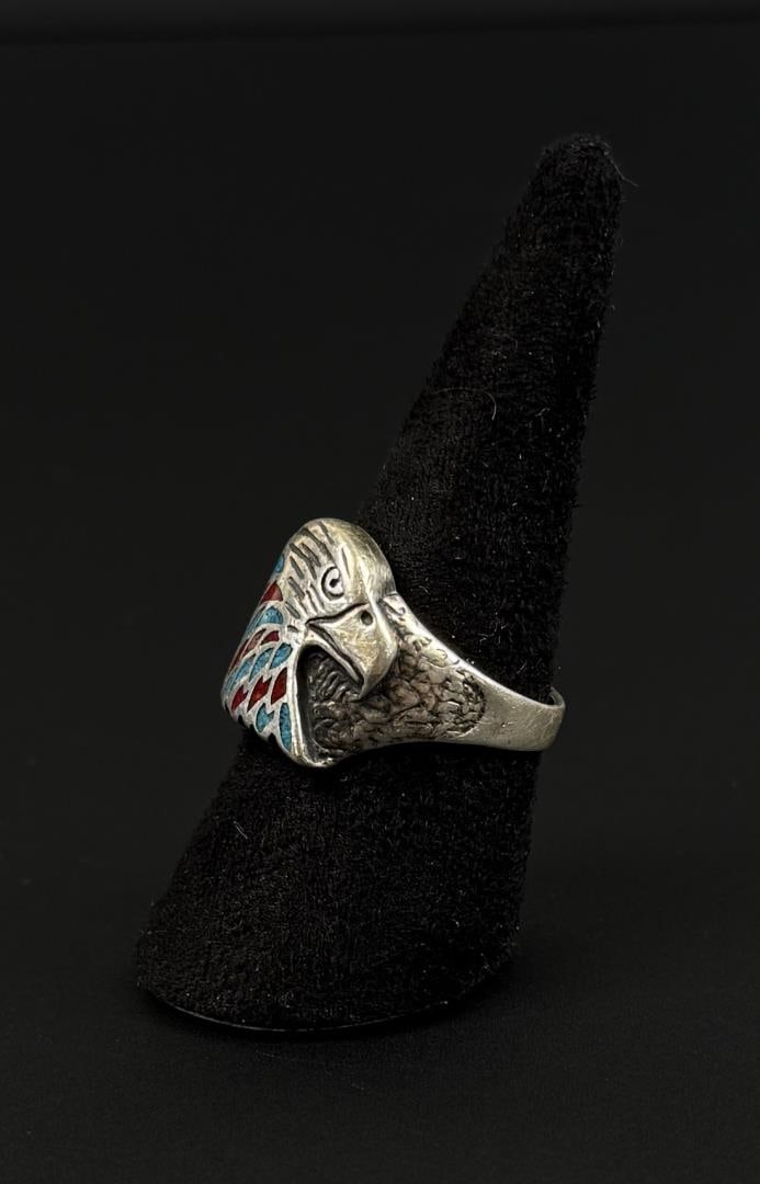 Sterling Silver Eagle Turquoise Inlay Ring - 3