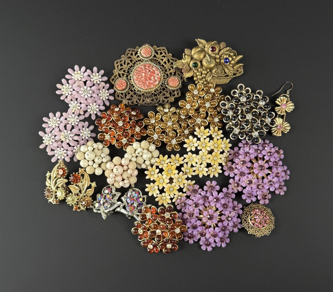 Group of Floral Rhinestone Costume Jewelry (1 of 7)