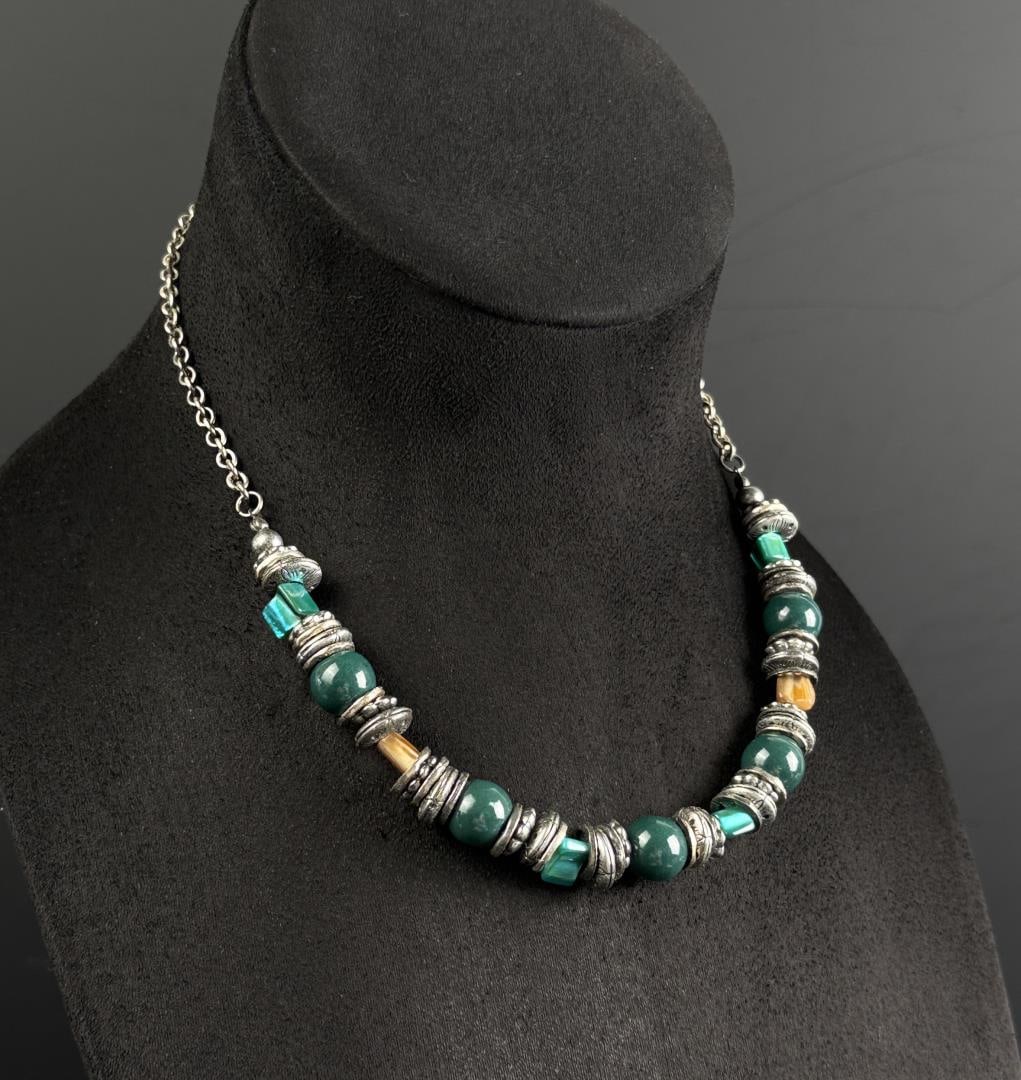 You and I Yousi Sterling Silver Beaded Necklace: 10 3/8" long as displayed.