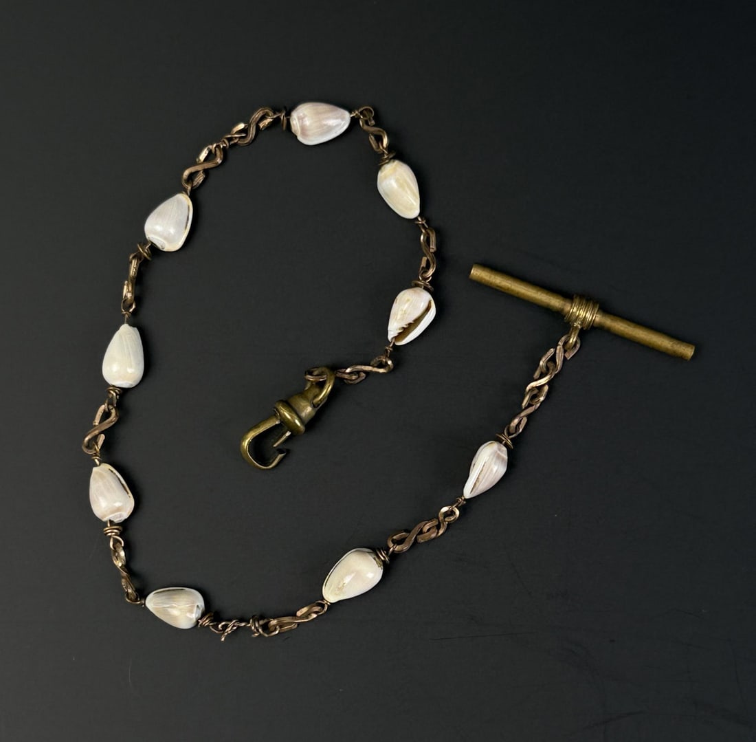 Victorian Shell Pocket Watch Fob Chain: 11 1/4" long.