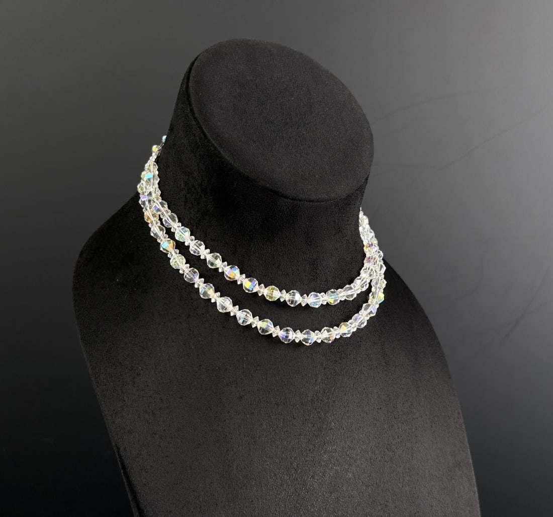 Laguna Rhinestone Aurora Cut Crystal Necklace: 8 1/4" long as displayed.