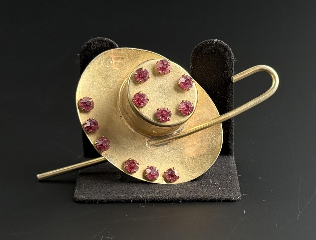 Rhinestone Costume Jewelry Top Hat Brooch (1 of 3)