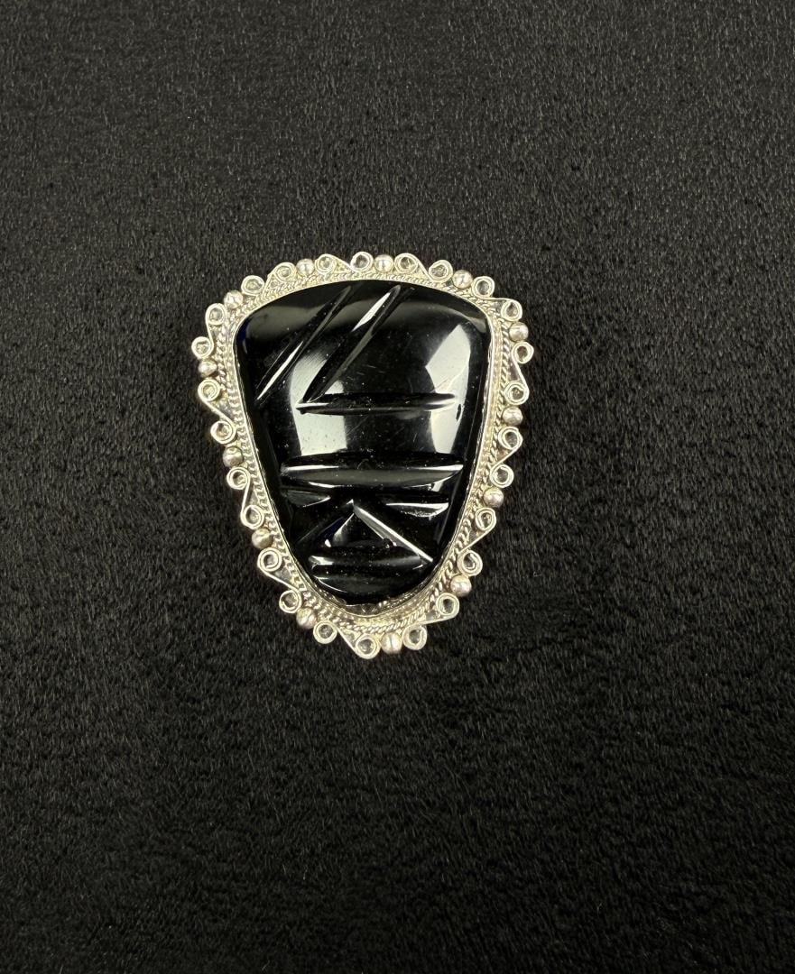 Taxco Mexico Sterling Silver Aztec Brooch: 12.96 grams. 1 1/4" by 1 1/2"
