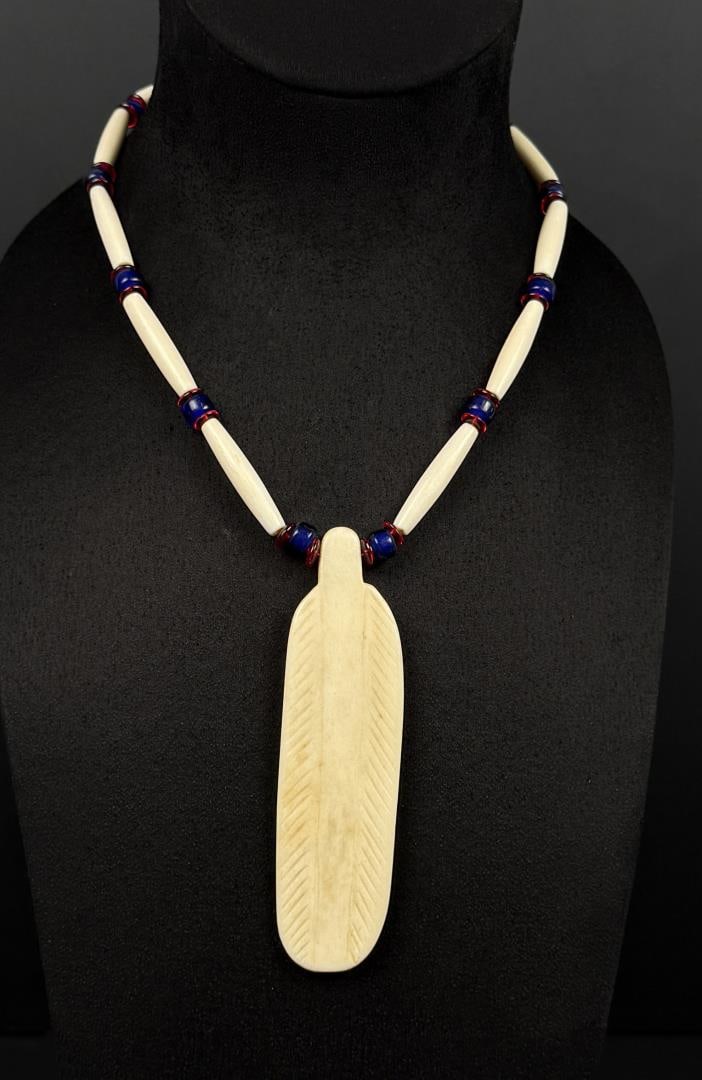 Native American Indian Bone Hair Pipe Necklace: 14 3/4" long as displayed.