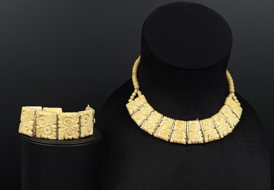 Art Deco Carved Bone Jewelry (1 of 7)