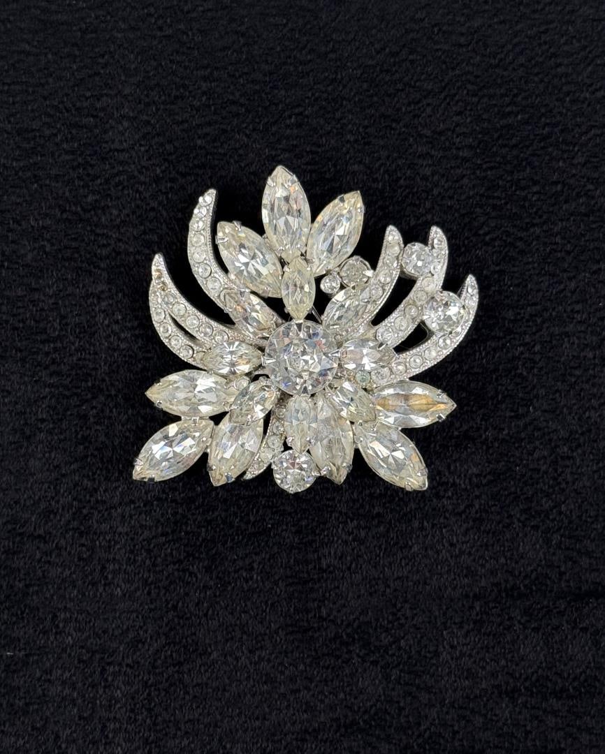 Eisenberg Ice Rhinestone Costume Jewelry Brooch: 2" by 2".