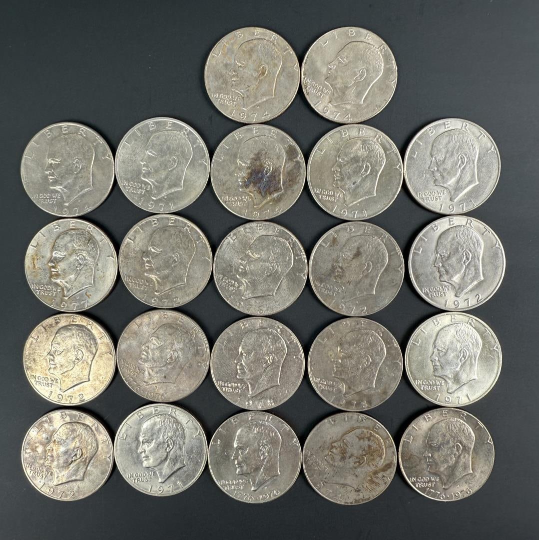 Collection of Eisenhower Ike Dollar Coins: 24 total.