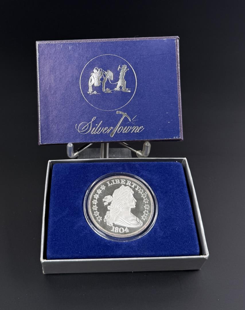 Silver Towne The King of Coins Troy Silver Ounce: 1804 Draped Bust Copy. 1 Troy Ounce Pure Silver. Proof.