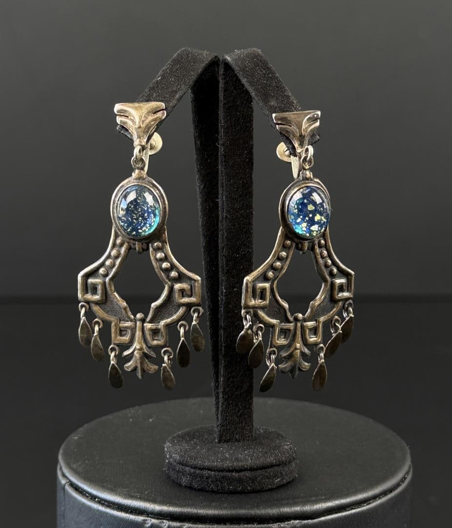 Taxco Mexico Sterling Silver Earrings: 14.46 grams. 2 1/2" long.