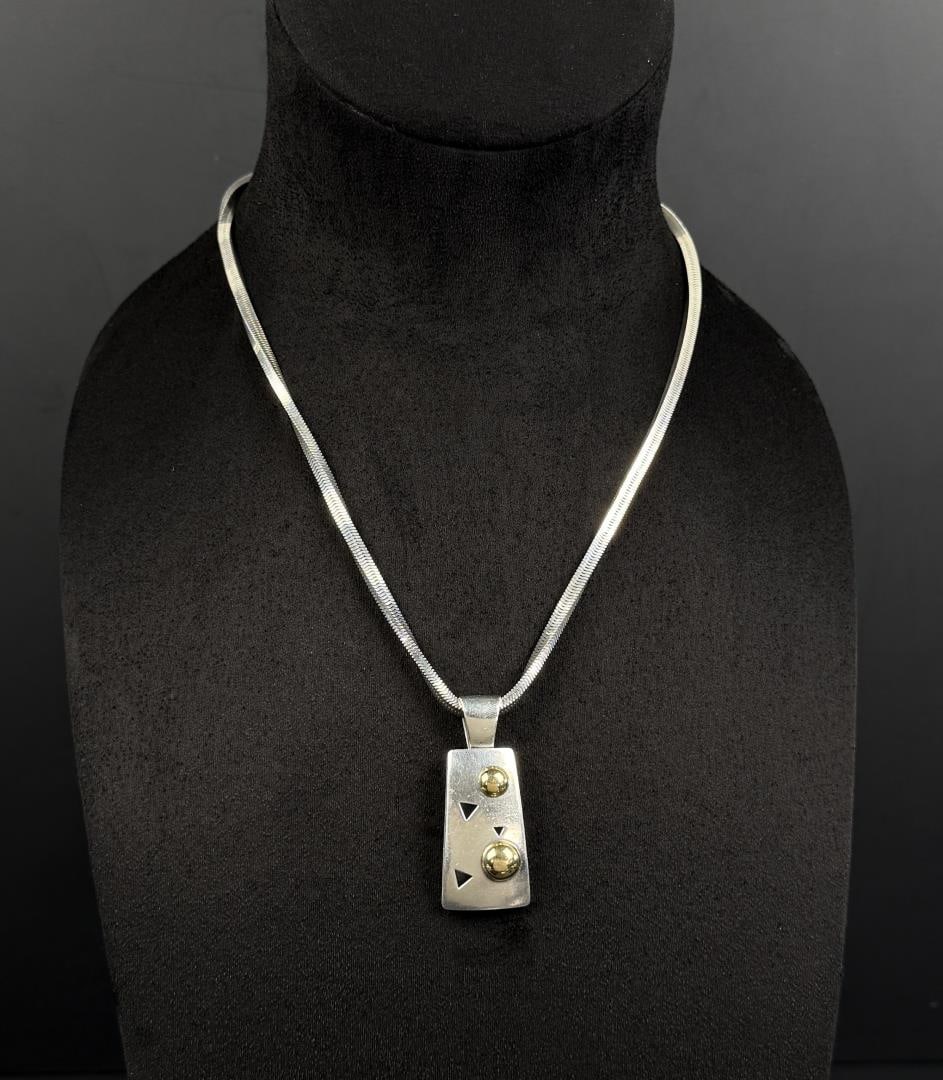John Atencio Sterling Silver 18k Gold Necklace: 12 3/8" long as displayed. 45.94 grams.