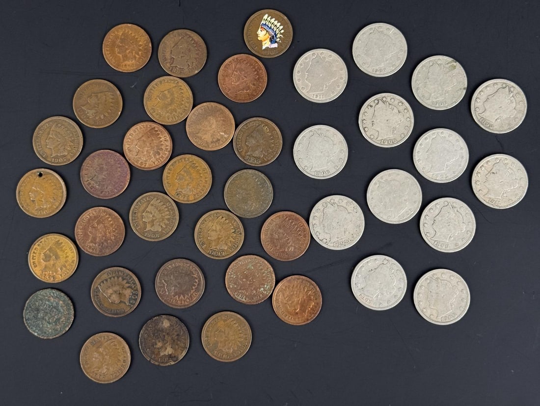 Collection of Indian Head Pennies and V Nickels (1 of 5)