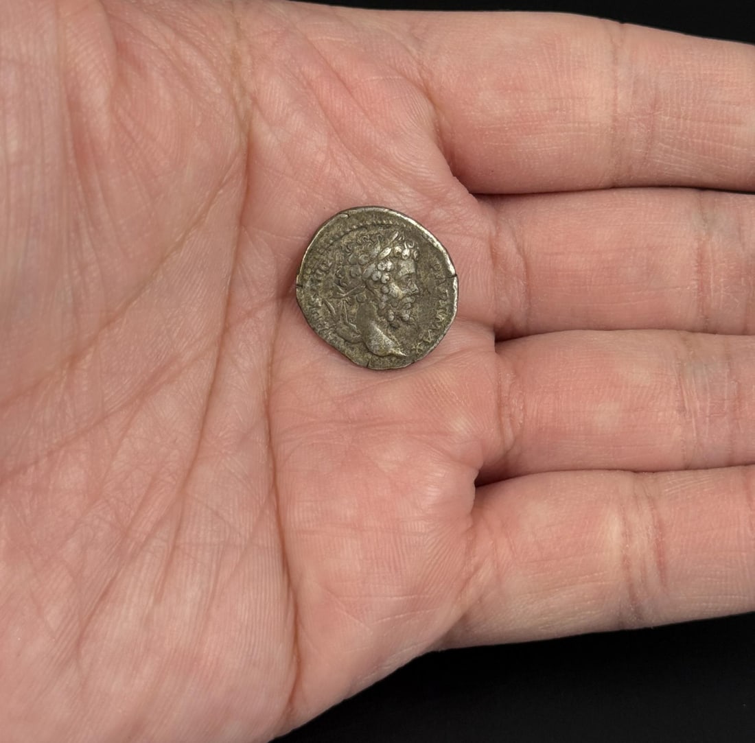 Roman Silver Denarius Coin: The portrait depicts Septimius Severus, who reigned from 193 to 211 AD.