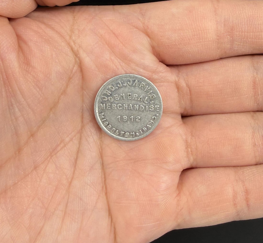 Jarvis Middleton Idaho Token: General Merchandise 1912. Good for 5 in Merchandise.