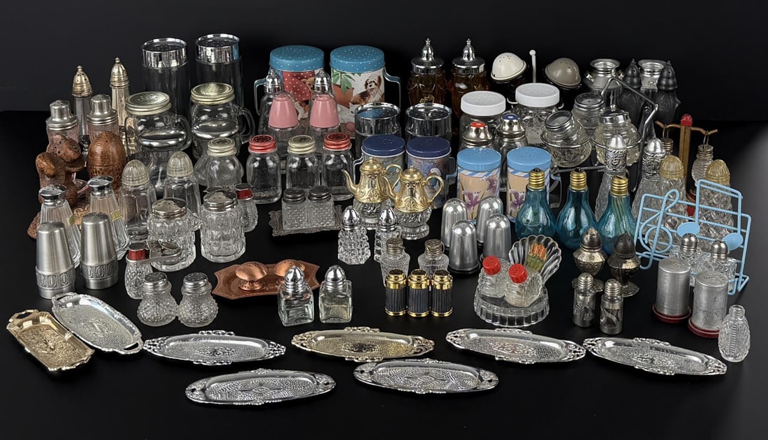 Collection of Metal Glass Salt & Pepper Shakers: Nice grouping. 41 pairs.