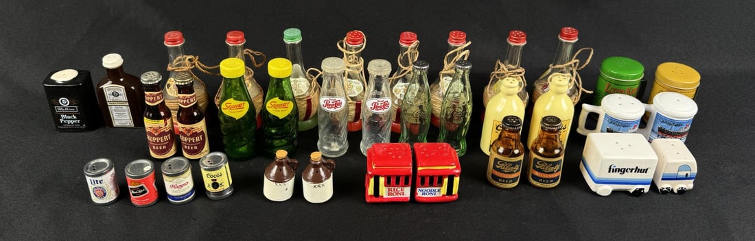 Collection of Bottles Cans Salt & Pepper Shakers: Nice grouping. 18 pairs.