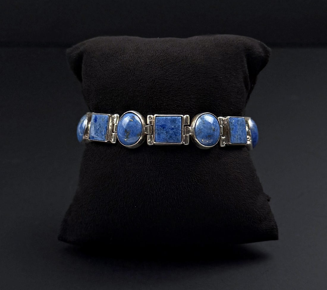 Navajo Sterling Silver Denim Lapis Bracelet: 29.2 grams. One extra link. 6" inner circumference.