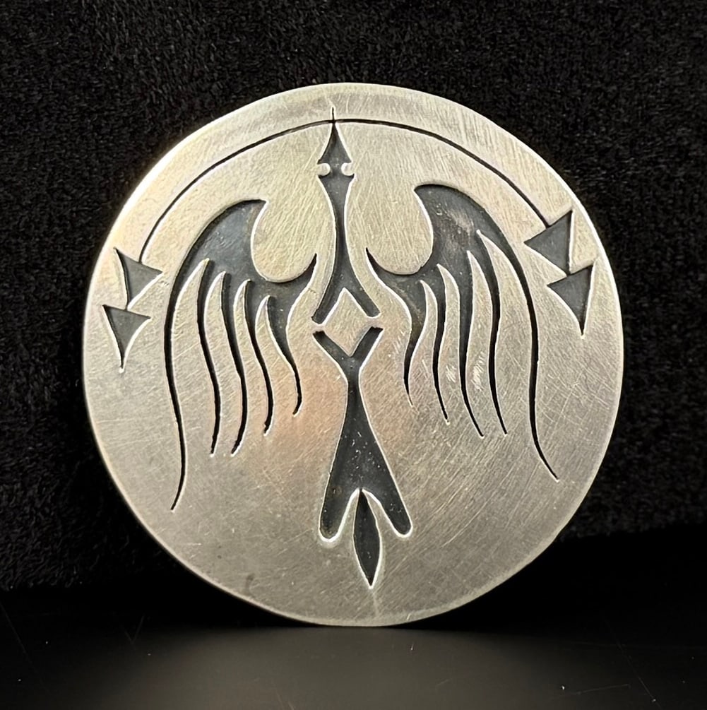 Hopi Sterling Silver Thunderbird Brooch: 27.7 grams. 2" diameter.